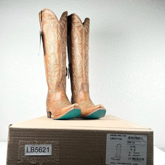 Tan Heeled Boots with Intricate Embroidery - Picture 11 of 12